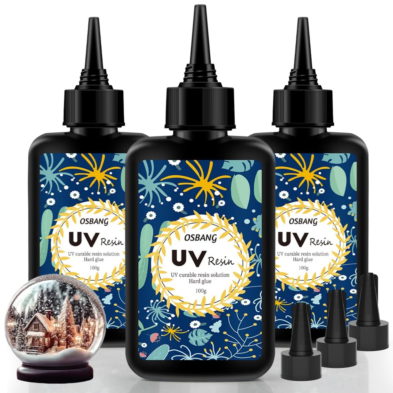 OSBANG Crystal Clear Hard UV Resin Upgraded Formula Ultraviolet Fast Curing Resin for Jewelry Making Craft Decoration, Hard Transparent Glue Solar Cure Sunlight Activated Resin Casting & Coating(300g)